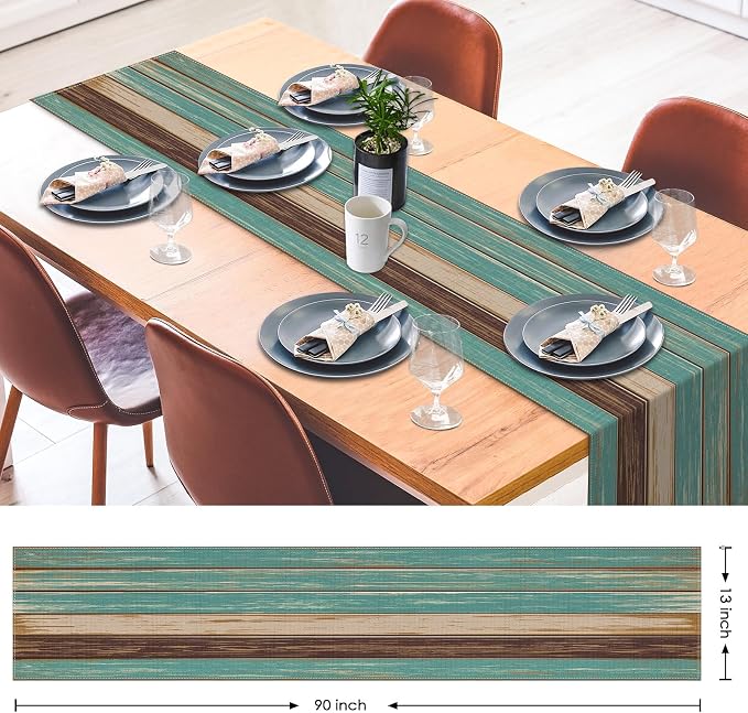 Emvency Table Runner, 13x90 Inch, Farmhouse Vintage Art | Painting Green Dining - Image 2