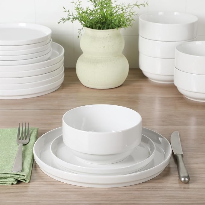 Gibson Home Rothernberg 18-Piece Stackable Porcelain Dinnerware Set, Service - Image 2