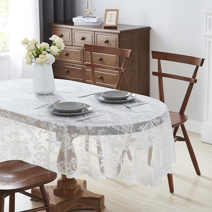 Warm Home Designs 60 x 84 Lace Tablecloth. Ivory Oval Tablecloth with English Rose Design. Oval Table Cloth, Rustic Tablecloth or Dining Table Cover for 6-8 Guests. LTC Ivory Oval 84"