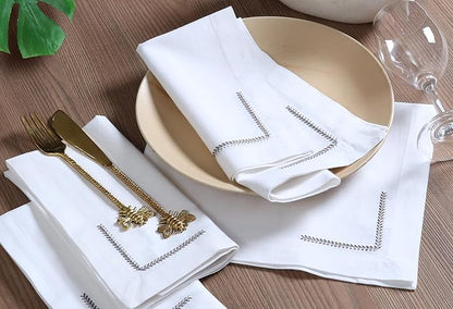 Bedding Craft Cotton Cloth Dinner Napkins Set of 12 – 18x18 with Decorative Embroidery & Selvedge – Machine Washable Fabric Napkins for Weddings, Baby Showers, Christmas & Easter