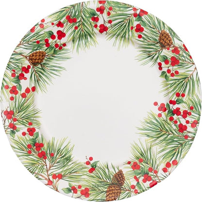 Caspari Evergreen And Berries White Paper Dinner Plates - Image 2