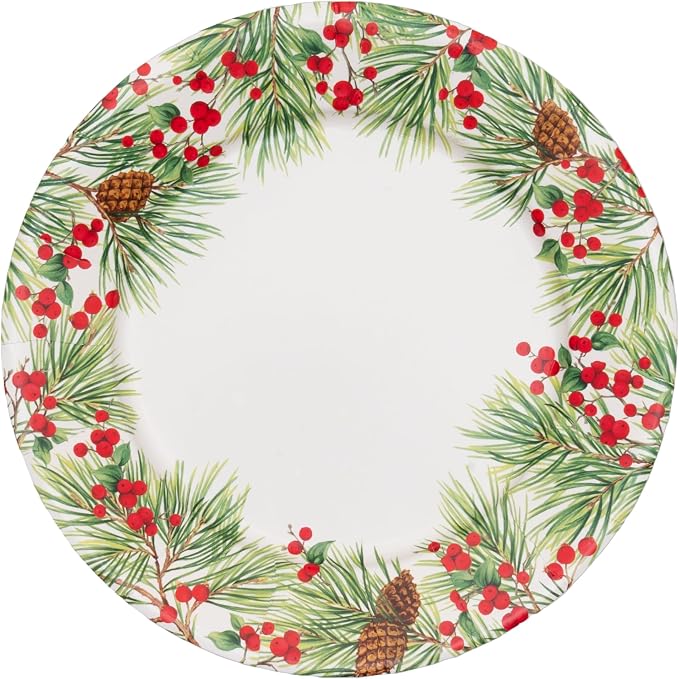 Caspari Evergreen And Berries White Paper Dinner Plates - Image 2