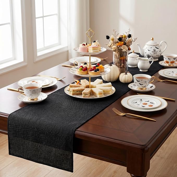 Black Burlap Table Runners 2 Packs 13x108 Inch Rustic Boho Table Runner | - Image 6