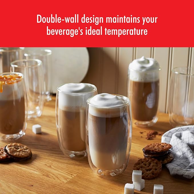 ZWILLING Sorrento 8-pc Double-Wall Glass Latte Cup Set | Artisan made, Double - Image 5