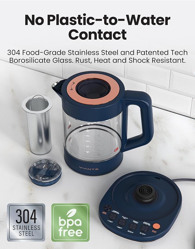Viante Alba Electric Tea Kettle, No Plastic, Midnight Blue | Borosilicate glass - Image 5