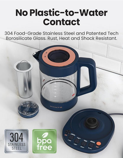 Viante Alba Electric Tea Kettle, No Plastic, Midnight Blue | Borosilicate glass - Image 5