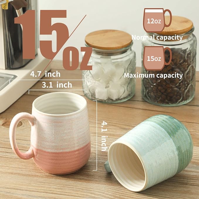 HASENSE 15oz Coffee Mugs Set of 4, Ceramic Coffee Cups - Image 3