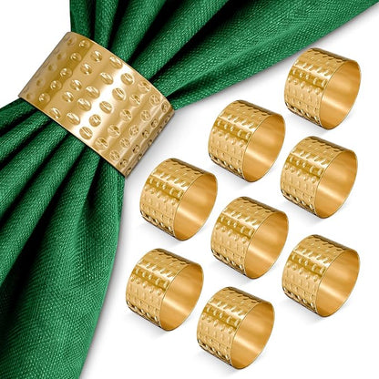 8 Pcs Gold Napkin Rings, Hammered Metal, 1.8 x 1.1 Inches | Cloth Napkin Holder - Image 2