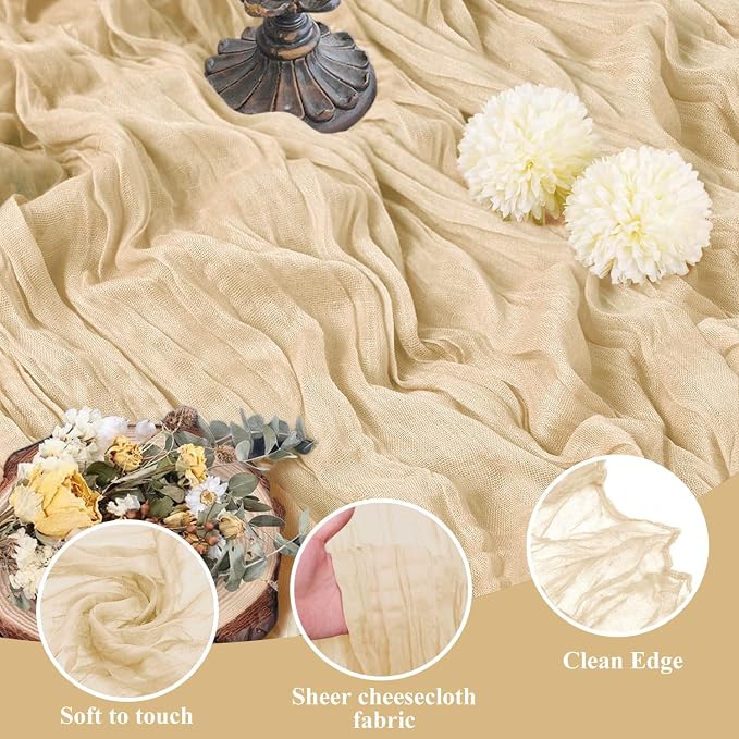 Asee'm Sand Cheesecloth Table Runner 10FT Summer Boho Gauze Sheer Rustic | - Image 3