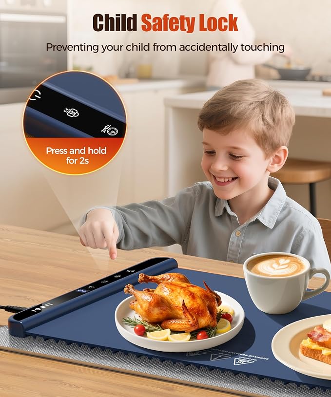 Warming Mat for Food, 26x15 Inch, Dark Blue, Fast Heat, Child Lock | Includes - Image 7