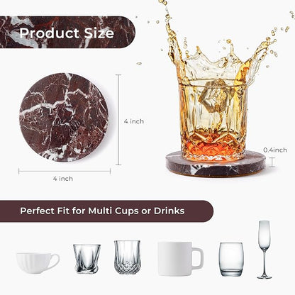 Natural Marble Coasters Set of 4-4" Round Stone Drink Coasters, Non-Slip Cork - Image 2