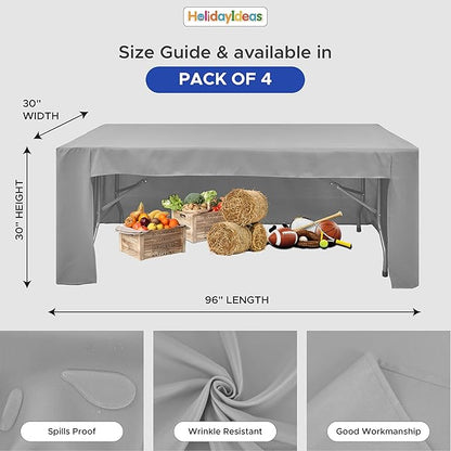 HolidayIdeas Open Back Fitted Tableclothss for 8 Foot Rectangle Table, Wrinkle Resistant Washable Table Covers 96x30 Inch for Craft Fairs, Banquets, Trade Show Display, Siver Grey,4 Pcs