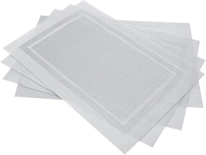 DACHUI Placemats Set of 8, Linen Look Woven Place Mats, Water Resistant, Heat Resistant, Washable, Durable Table Mats (Silver)