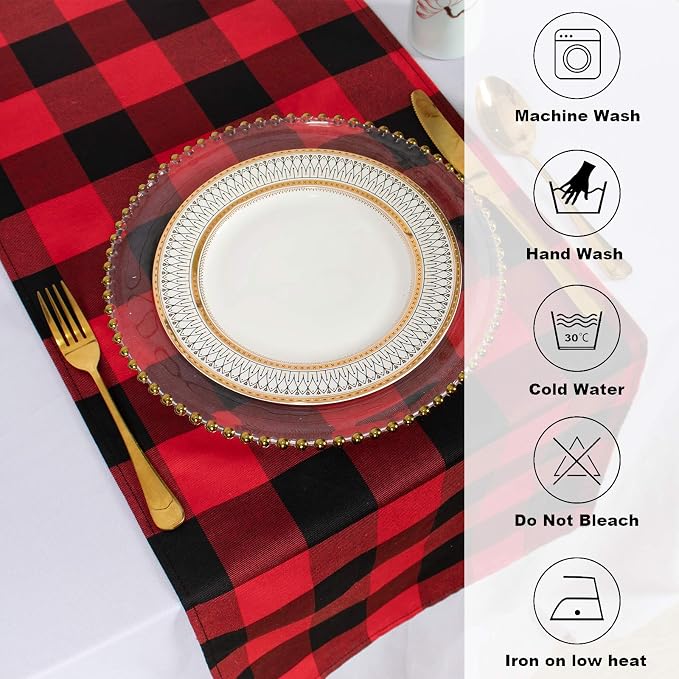 ShinyBeauty Red Black Table Runner 13X108-Inch Checked Runner - Image 5