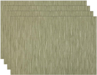 Winknowl Placemats Set of 4, Heat Resistant Stain Resistant Woven Vinyl Insulation Place mats, Durable Washable Elegant Table Mats for Kitchen Dining Table Decor (Bamboo Green)