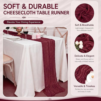 12 Pack Burgundy Cheesecloth Table Runner 17x108 Inch Boho Rustic Semi Sheer - Image 4