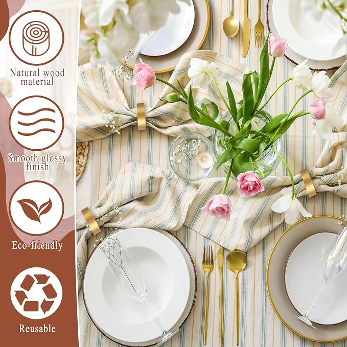 LemonRoad 24 Set Gold Napkin Rings Boho Wedding Wooden Napkin Holders Handmade - Image 3