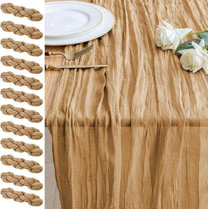 Cheesecloth Table Runner 10FT 12Pcs Khaki Boho Gauze Rustic Sheer Runners | by Xiomot