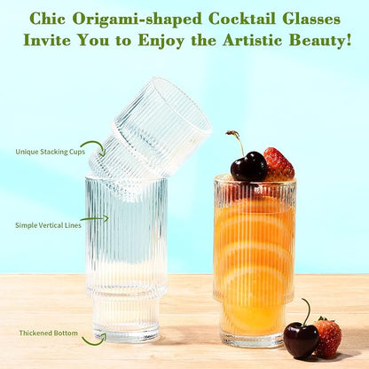 ISMASOAN Small Ribbed Glassware Set of 12, Glass Cups Fluted 12 oz & 7 oz | - Image 4