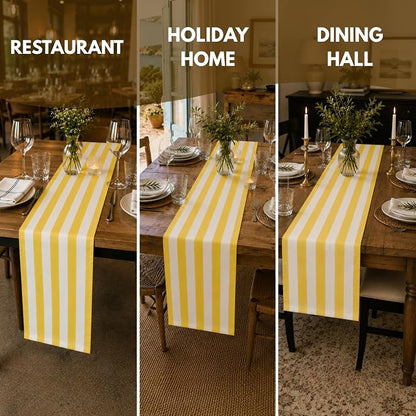 Folkulture Fall Table Runner 90 Inches Long | Yellow & White Striped | Table - Image 6