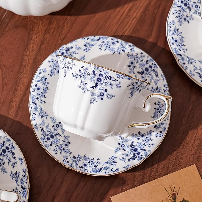 Ceramic Floral Cups with Saucers，7 oz Espresso Cups - Image 5