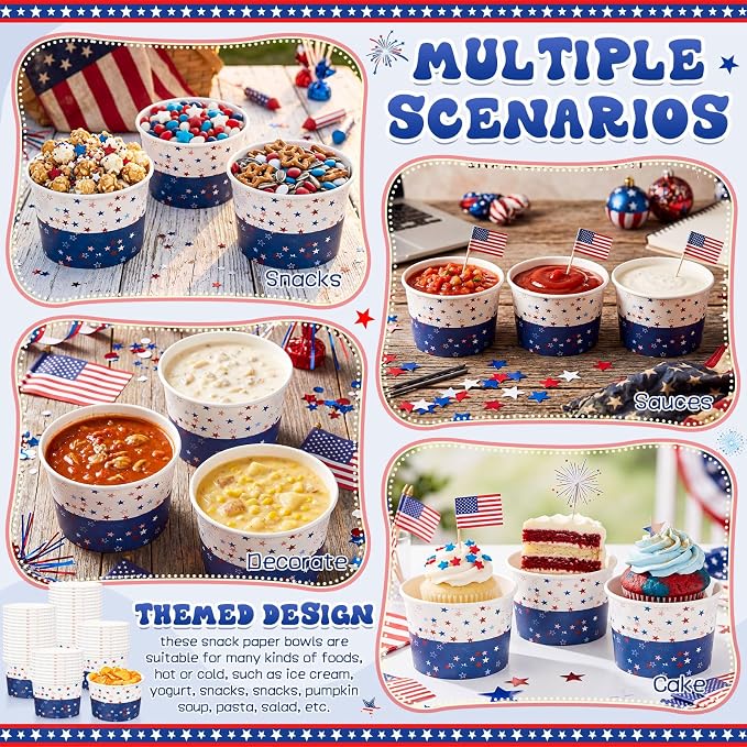 Potchen 50 Pcs 4th of July Paper Bowls, 9 Oz Disposable Cups - Image 6