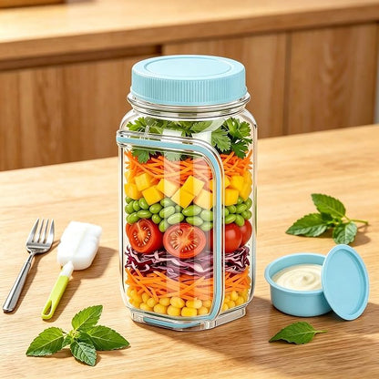 35oz Side Opening Mason Salad Jar | 1000ml Leakproof Portable Salad Container by Unknown