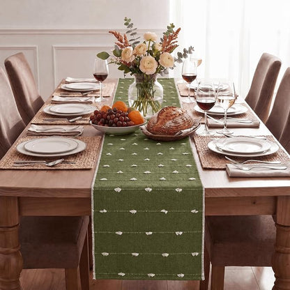 Artoid Mode Army Green Farbic Rustic Cotton Woven Table Runner, Farmhouse - Image 3