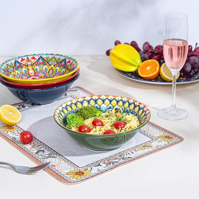 Henten Home Bohemian Ceramic 30 oz Ramen Bowl Set of 6 | Colorful design - Image 5