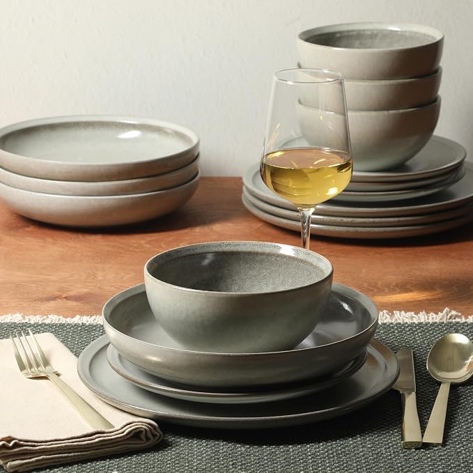 Gibson Elite Beckett Stoneware Matte Reactive Glaze 16 Piece Plates and Bowls - Image 4