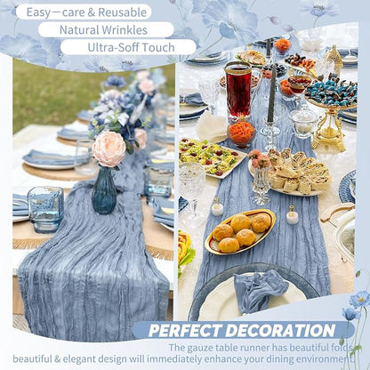 Showgeous 18 Pack Dusty Blue Cheesecloth Table Runner, 17 x 108 Inches | Boho - Image 6
