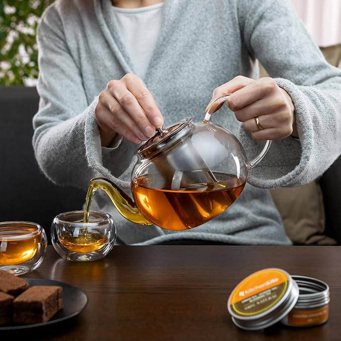 Glass Teapot Set with 4 Double Wall Tea Cups & Removable Stainless Steel Infuser - Image 8