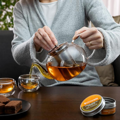 Glass Teapot Set with 4 Double Wall Tea Cups & Removable Stainless Steel Infuser - Image 8