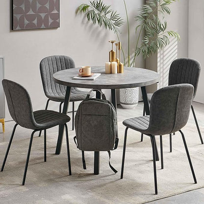 Round Dining Table Set for 4 with PU Leather Chairs - Modern Kitchen Table and Chairs Set for Small Spaces - Dark Grey