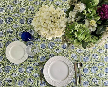 ATOSII Amara 100% Cotton Fall Tablecloth, Handblock Floral Print Rectangle Linen for Kitchen Dining I Parties Wedding Outdoors Picnics Easter I Spring Summer 72 X 120 Inches I 10 Seater Table