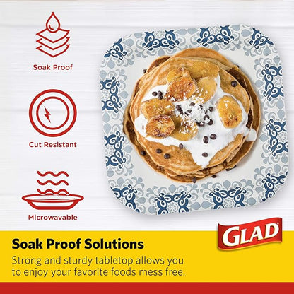 Glad Printed Disposable Paper Plates, 50 Count 10 Inch | Heavy Duty Soak Proof Paper Plates with Beautiful Printed Design | 50 Count Square Paper Plates