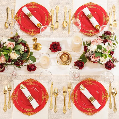 Nervure 100Pcs 7.5'' Red Plastic Plates, Disposable Plates - Image 4