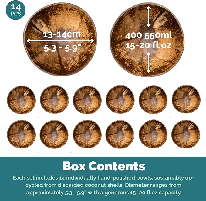 Jungle Culture 14 Pcs Bulk Coconut Bowls • Large 13–14 cm / 5.3-5.9" Natural - Image 2