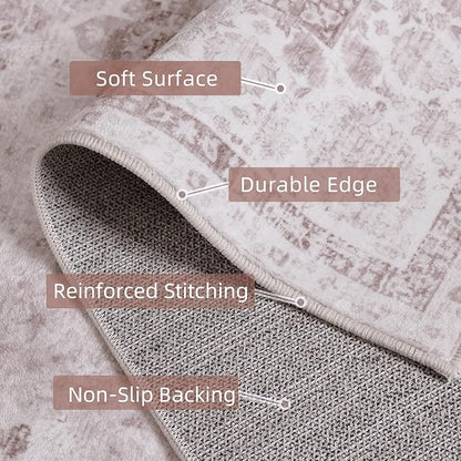 Pink Area Rugs 5x7 Nursery Rug for Baby Girl Neutral Floral Area Rug for Living Room, Vintage Boho Washable Rug Indoor Carpet for Bedroom Dining Room