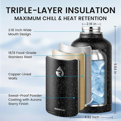 RAYMYLO Insulated Water Bottle 64 oz, Triple Wall Vacuum Stainless Steel | - Image 4
