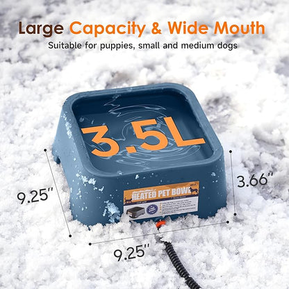 Heated Water Bowl for Dogs & Cats, 3.5L/120oz Large Heated Dog Bowl for Pets, Livestock & Outside Animal, Safe Anti-Tip Heated Pet Bowl for Indoor/Outdoor, Melts Ice, Wide Mouth, 25W, Blue