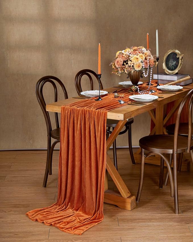 Orange Velvet Table Runner 29 x 120 Inches Fall Halloween Runners | 10ft Long - Image 5