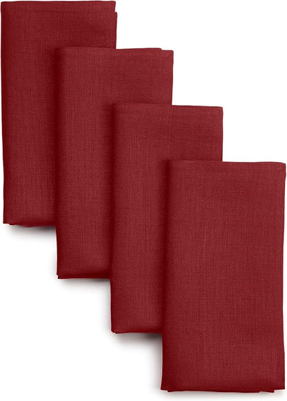 D'Moksha Homes Red Linen Napkins 18 x 18 Inch - 100% Pure Linen Cloth Washable Dinner Napkins Set of 4 for Valentines, Spring