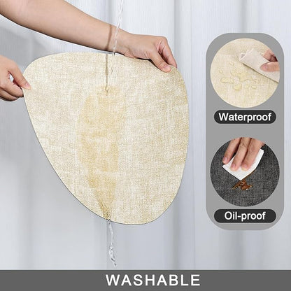 Placemats and Coasters, Washable Reversible Placemats Round Faux Leather Wipeable Place Mats Non Slip Heat Resistant Indoor Outdoor Table Mats (Set of 6, Gray Cream)