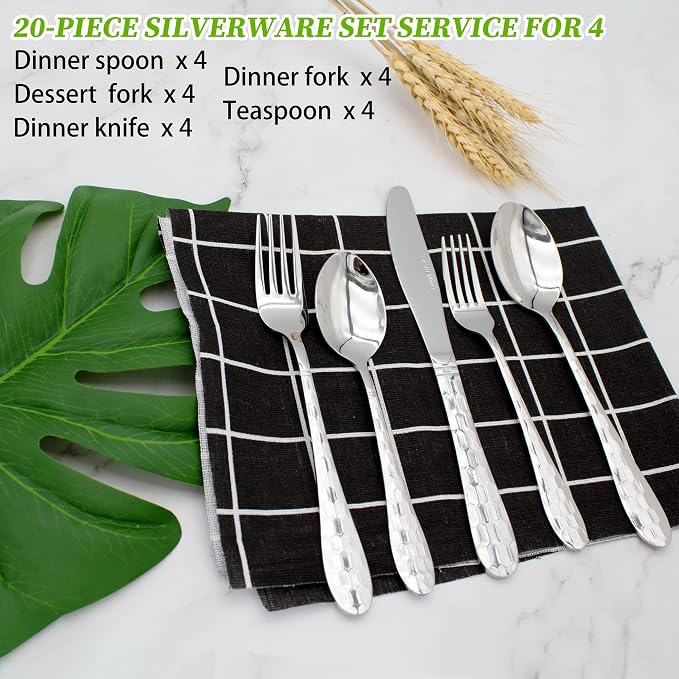 20-Piece Silverware Set, Flatware Cutlery Silverware Set Service - Image 3