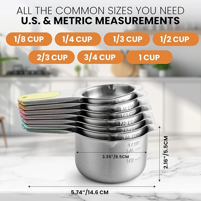 Spring Chef Magnetic Stainless Steel Measuring Cups Set of 7, Pastel | Patented - Image 3