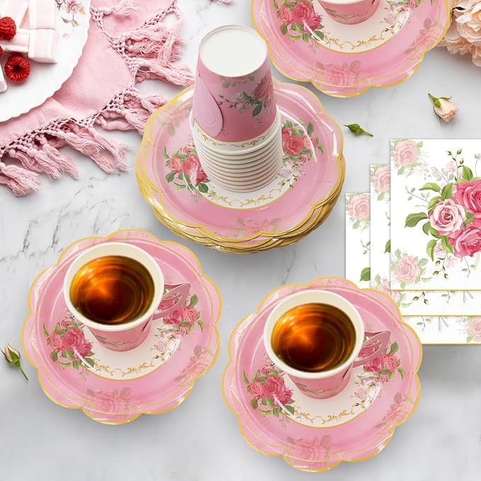 200Pcs Floral Tea Cups and Saucers - Image 5