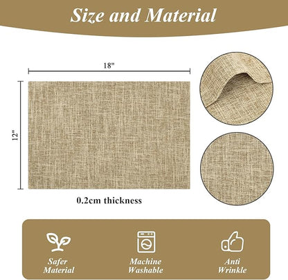 SHACOS Fabric Placemats Set of 4 Washable Heat Resistant Place Mats Non Slip Double Layer Thickened Rustic Farmhouse Table Mats Indoor Outdoor, Khaki