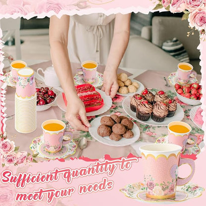 Tioncy 100 Pcs Tea Party Decorations Include 50 Pieces 9 oz Paper Tea Cups - Image 6