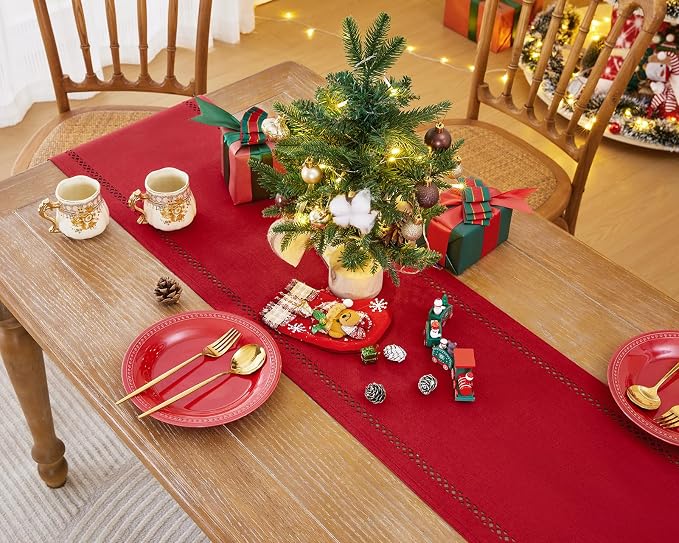 Red Burlap Table Runner, Christmas Table Runners 36 inches Long | Double Layer - Image 4